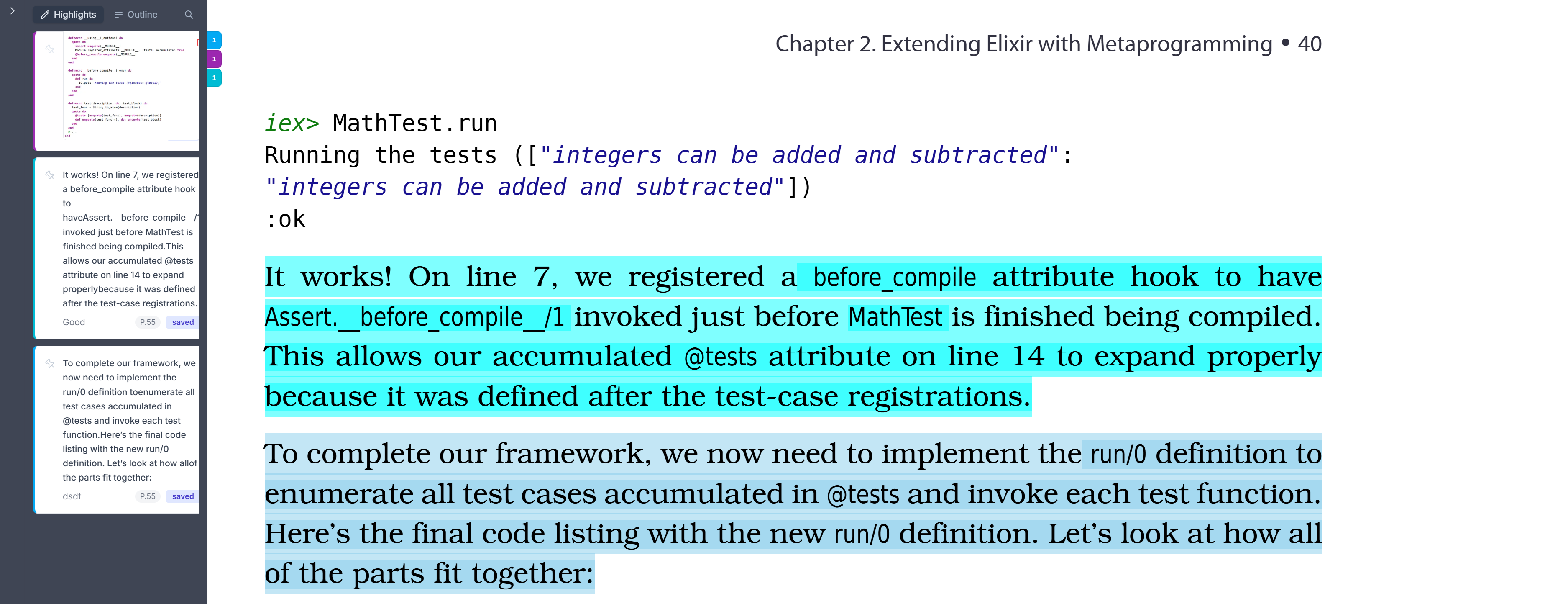 Highlighting feature interface